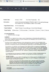 ford f-150 lightning memo to dealers