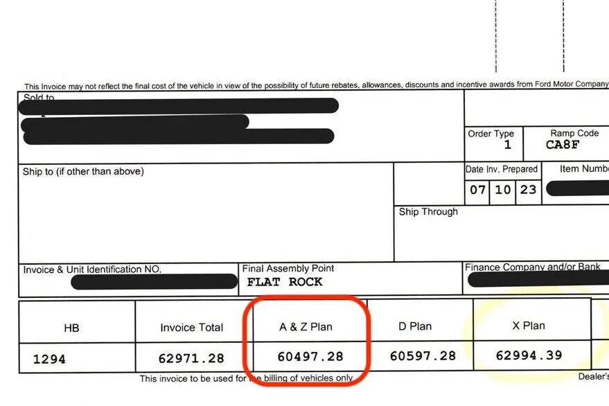 Ford employee pricing example