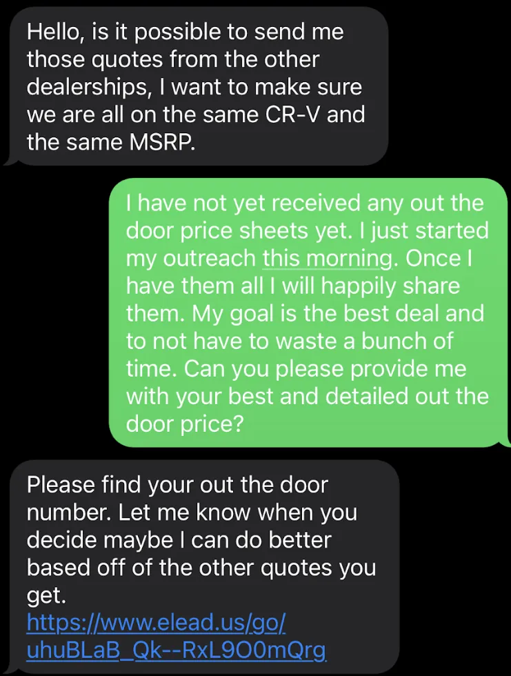 car salesman negotiation example