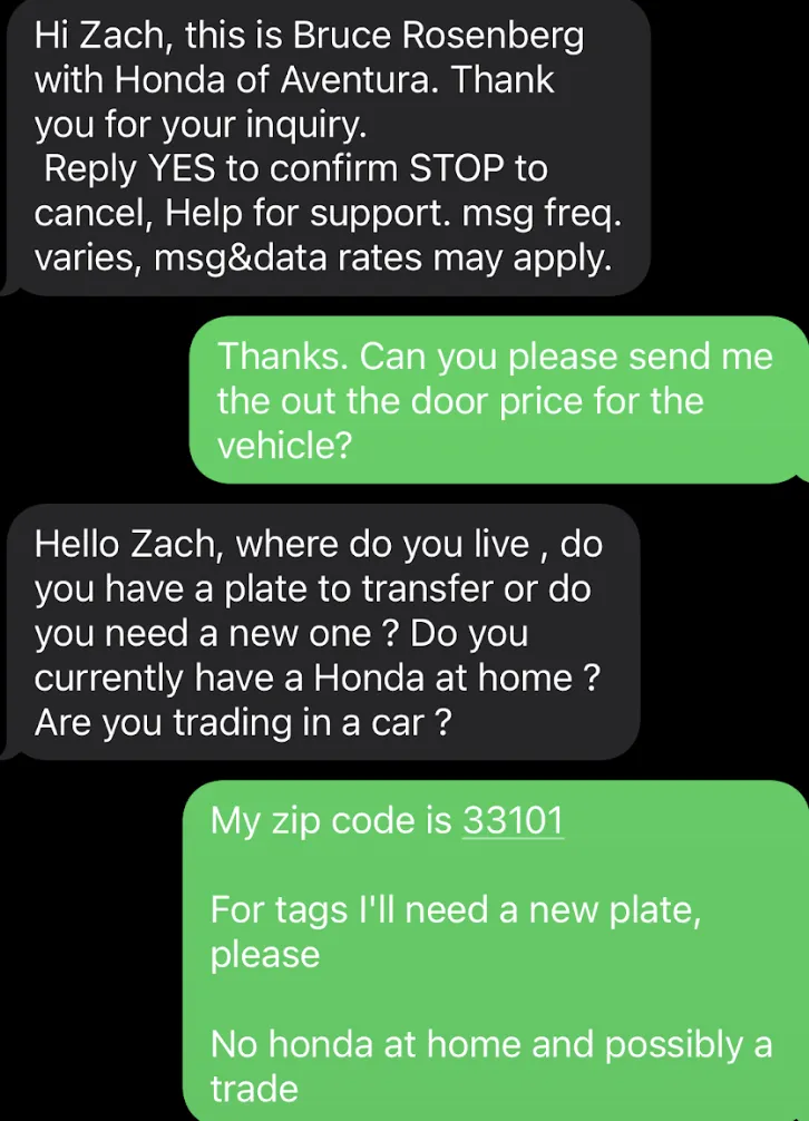 OTD price negotiation example