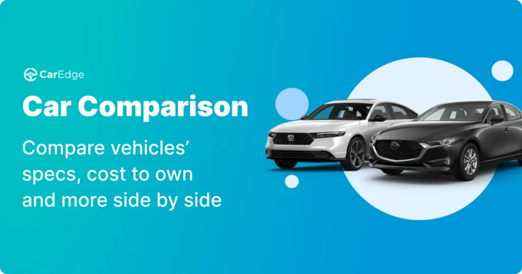 Car comparison tool interface showing side-by-side vehicle comparisons with key features.