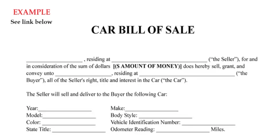 bill of sale for car with a loan